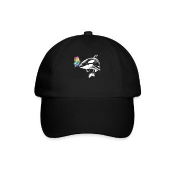 Orca-wal-schmetterlinge-tier-blumenillustration - Baseballkappe - Schwarz/Schwarz - Vorne