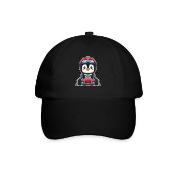 Süßer Rennfahrer Pinguin im Go-Kart - Baseballkappe - Schwarz/Schwarz - Vorne