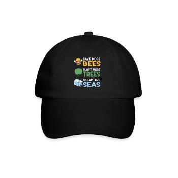 Save More Bees Plant More Trees Clean The Seas - Baseballkappe - Schwarz/Schwarz - Vorne