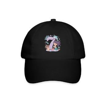 7th Birthday Girl 7 Years Mermaid Party - Baseball Cap - black/black - Front