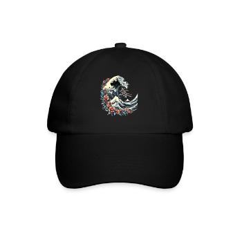 big wave of Kanagawa with flowers and samurai - Baseball Cap - black/black - Front
