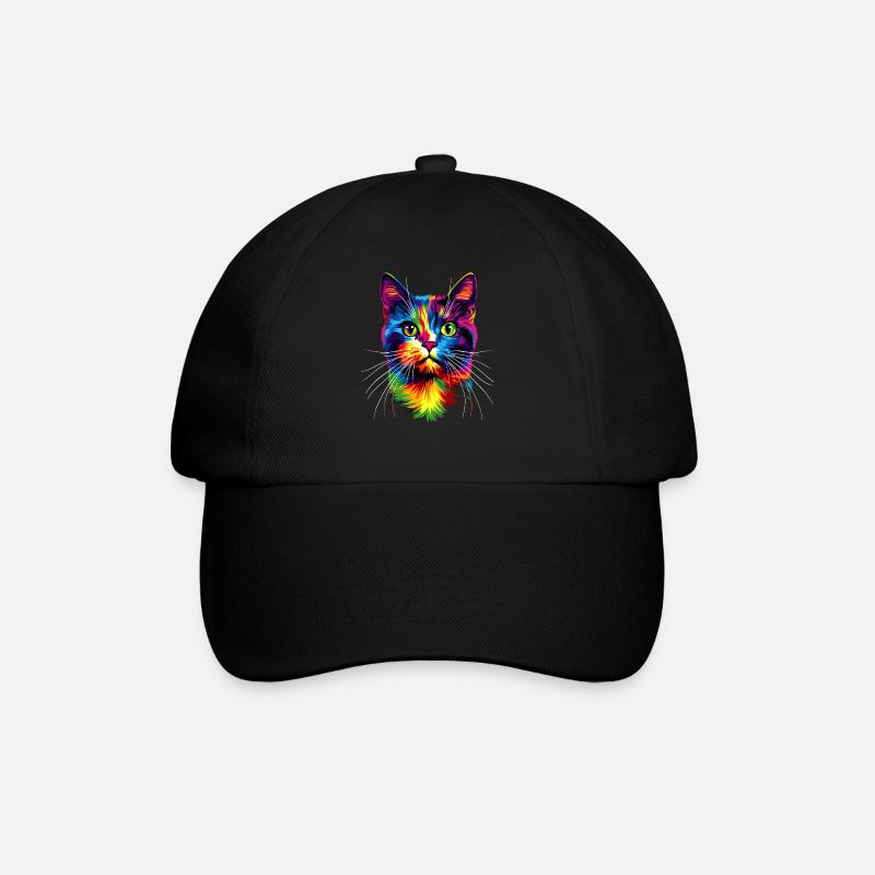 Katze Bunt Regenbogen Farben Popart Cat Mom Katzen - Baseballkappe - Schwarz/Schwarz