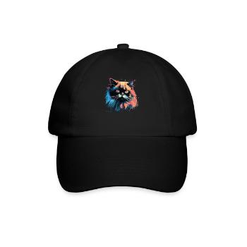 Cat Watercolor Colorful Himalayan Cat - Baseball Cap - black/black - Front