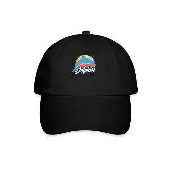 Nostalgischer Delphin Sonnenuntergang Design - Baseballkappe - Schwarz/Schwarz - Vorne