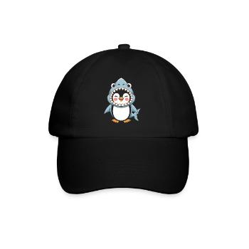 Pinguin Halloween: Süßer Pinguin Im Hai-Kostüm - Baseballkappe - Schwarz/Schwarz - Vorne