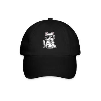 Cat with sunglasses playing flute - Baseball Cap - black/black - Front