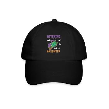 Drache Hexe Witching you a Happy Halloween - Baseballkappe - Schwarz/Schwarz - Vorne