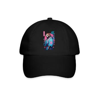 Samurai Faultier Aesthetic Vaporwave Stil - Baseballkappe - Schwarz/Schwarz - Vorne
