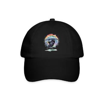 Regenbogen Krähe Krähen Raben Rabe Regenschirm - Baseballkappe - Schwarz/Schwarz - Vorne