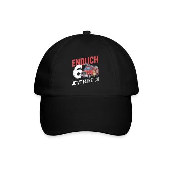 Endlich 6 Jetzt Fahre Ich Feuerwehr - Baseballkappe - Schwarz/Schwarz - Vorne