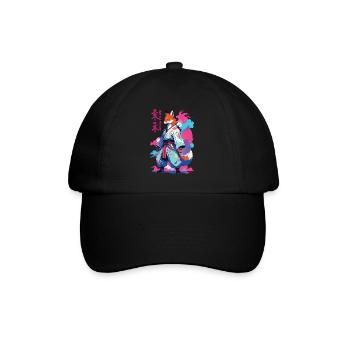 Kitsune Samurai Fuchs Aesthetic Vaporwave Stil - Baseballkappe - Schwarz/Schwarz - Vorne