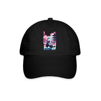 Samurai Katze Vaporwave Aesthetic Japan Kunst - Baseballkappe - Schwarz/Schwarz - Vorne
