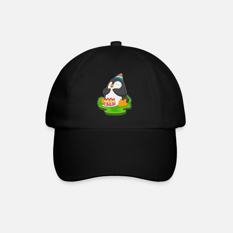 Pinguin Geburtstag Kuchen - Baseballkappe - Schwarz/Schwarz