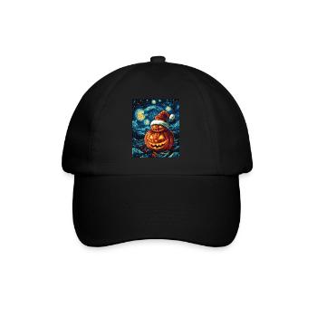 Halloween Geschenk Kürbis mit Weihnachtsmütze Deko - Baseballkappe - Schwarz/Schwarz - Vorne