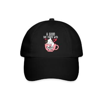 Gute Tage beginnen mit Kaffee und einer Katzenrettung - Baseballkappe - Schwarz/Schwarz - Vorne