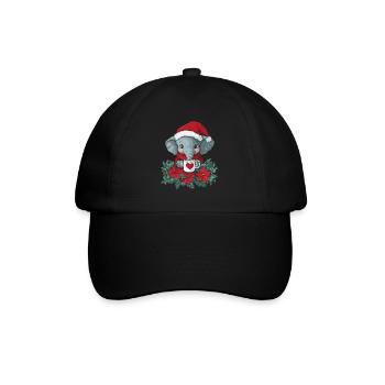 Elefant Kaffee Weihnachten Frauen Männer Kinder - Baseballkappe - Schwarz/Schwarz - Vorne