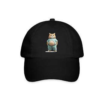 Lustiger Dicker Kater in Bequemer Kleidung - Baseballkappe - Schwarz/Schwarz - Vorne