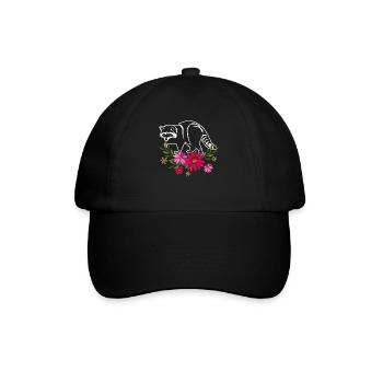 Raccoon With Flowers - Baseball Cap - black/black - Front