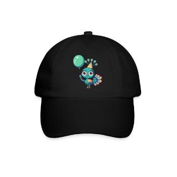 Peacock Bird Birthday Comic Cute - Baseball Cap - black/black - Front
