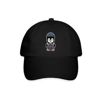 Penguin with construction worker helmet and dungarees - Baseball Cap - black/black - Front