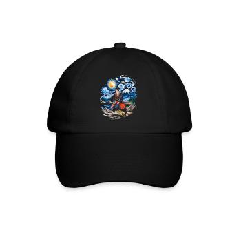 starry night ronin mount fuji japanese - Baseball Cap - black/black - Front