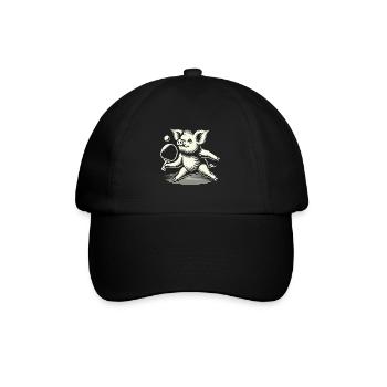 Funny cute pig playing table tennis - Baseball Cap - black/black - Front