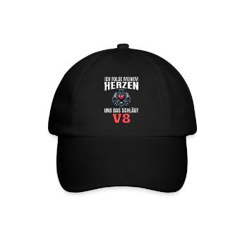 Lustiger Spruch Ich folge meinem Herzen V8 - Baseballkappe - Schwarz/Schwarz - Vorne