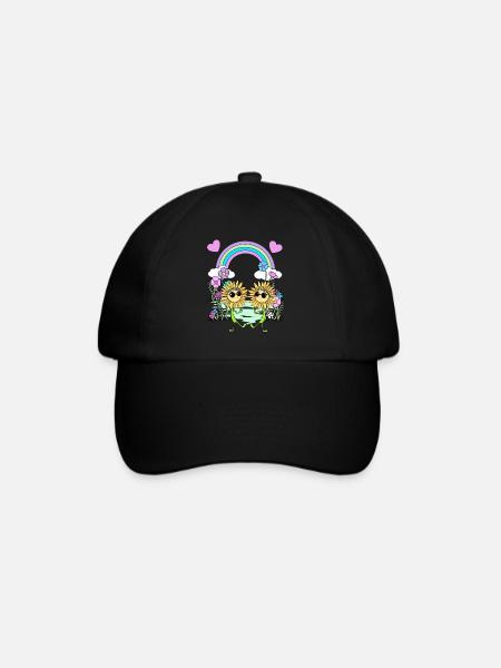 Regenbogen Hippie Sonnenblumen Kinder - Baseballkappe - Schwarz/Schwarz