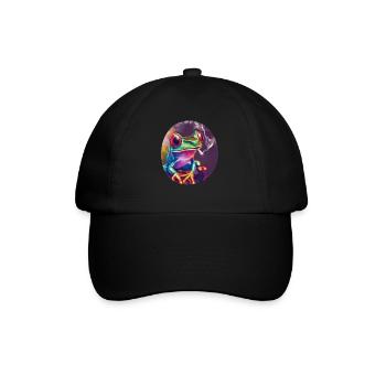 Stoned Frosch: Cannabis, Kiffen, Quak & Trippy - Baseballkappe - Schwarz/Schwarz - Vorne