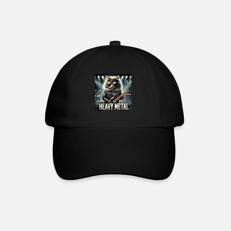 Heavy Metal Katze mit Gitarre - Baseballkappe - Schwarz/Schwarz