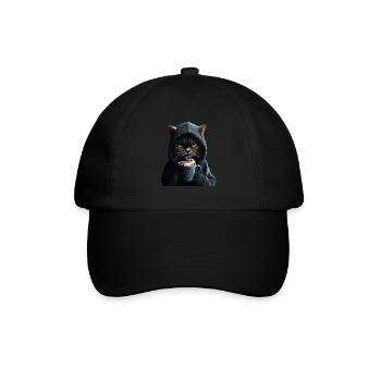 Mystical Cat with Hoodie & Coffee - Baseball Cap - black/black - Front