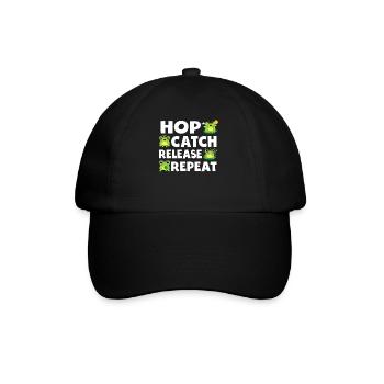 Hop Catch Release Repeat Frosch Humor - Baseballkappe - Schwarz/Schwarz - Vorne