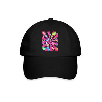 Blumen Blume Herz Herzen Schmetterlinge Retro 80er - Baseballkappe - Schwarz/Schwarz - Vorne