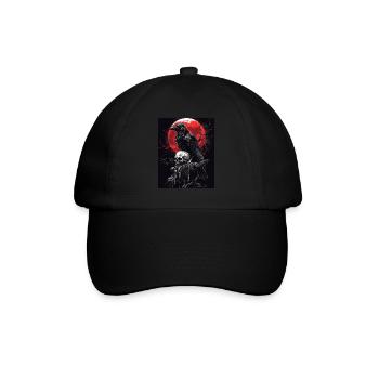Rabe Totenkopf Mond Düster Gothic Schwarze Krähe - Baseballkappe - Schwarz/Schwarz - Vorne