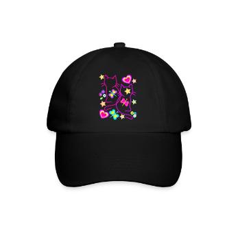 Katzen Katze Retro Vintage 80er 90er Kinder - Baseballkappe - Schwarz/Schwarz - Vorne