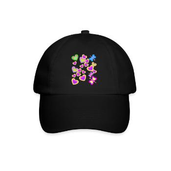 Kinder Sommer Retro Schmetterlinge Herzen Herz - Baseballkappe - Schwarz/Schwarz - Vorne