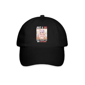 Just a Girl Who Loves Anime Strawberry Milk and - Baseballkappe - Schwarz/Schwarz - Vorne
