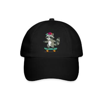 Skateboard-Waschbär mit Basecap - Baseballkappe - Schwarz/Schwarz - Vorne
