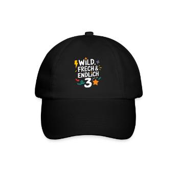 Wild, Frech & Endlich 3 Jahre 3. Geburtstag - Baseballkappe - Schwarz/Schwarz - Vorne