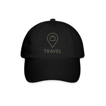 Minimalistisches Travel-Icon – Location & Koffer - Baseballkappe - Schwarz/Schwarz - Vorne