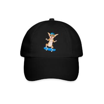 Niedlicher Chihuahua Skateboarding Hund Lustige Karikatur - Baseballkappe - Schwarz/Schwarz - Vorne
