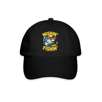 Lustiger Fisch mit Anglerhut und Sonnenbrille - Baseballkappe - Schwarz/Schwarz - Vorne
