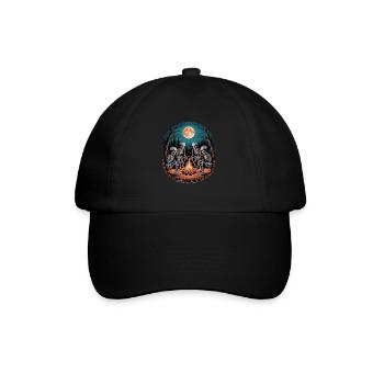 Skeleton Camper Hiker Bonfire Halloween Camping - Baseballkappe - Schwarz/Schwarz - Vorne