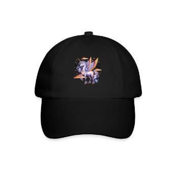 Magisches Einhorn Mit Flügeln Unter Sternenhimmel - Baseballkappe - Schwarz/Schwarz - Vorne