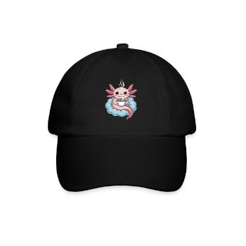 Axolotl with Coffee on Cloud Kawaii Morning Coffee - Baseball Cap - black/black - Front