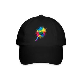Pickleball Splash Art - Racket & Colored Ball - Baseball Cap - black/black - Front