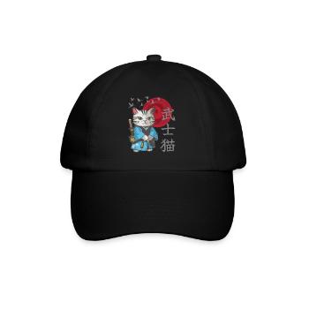 Katze Anime japanisch Samurai Kätzchen - Baseballkappe - Schwarz/Schwarz - Vorne