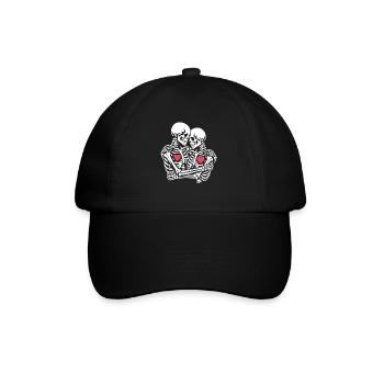 Skelettpaar mit Herzen-Umarmung Valentins Tag - Baseballkappe - Schwarz/Schwarz - Vorne