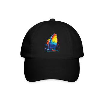 Windsurfen – Wassersportillustration - Baseballkappe - Schwarz/Schwarz - Vorne