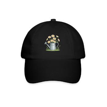 Gänseblümchen in der Gießkanne - Baseballkappe - Schwarz/Schwarz - Vorne